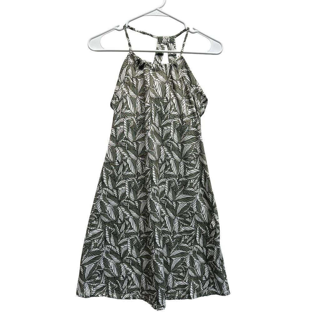 Eddie Bauer Leaf Print Halter Dress‎ XS Green White Stretch